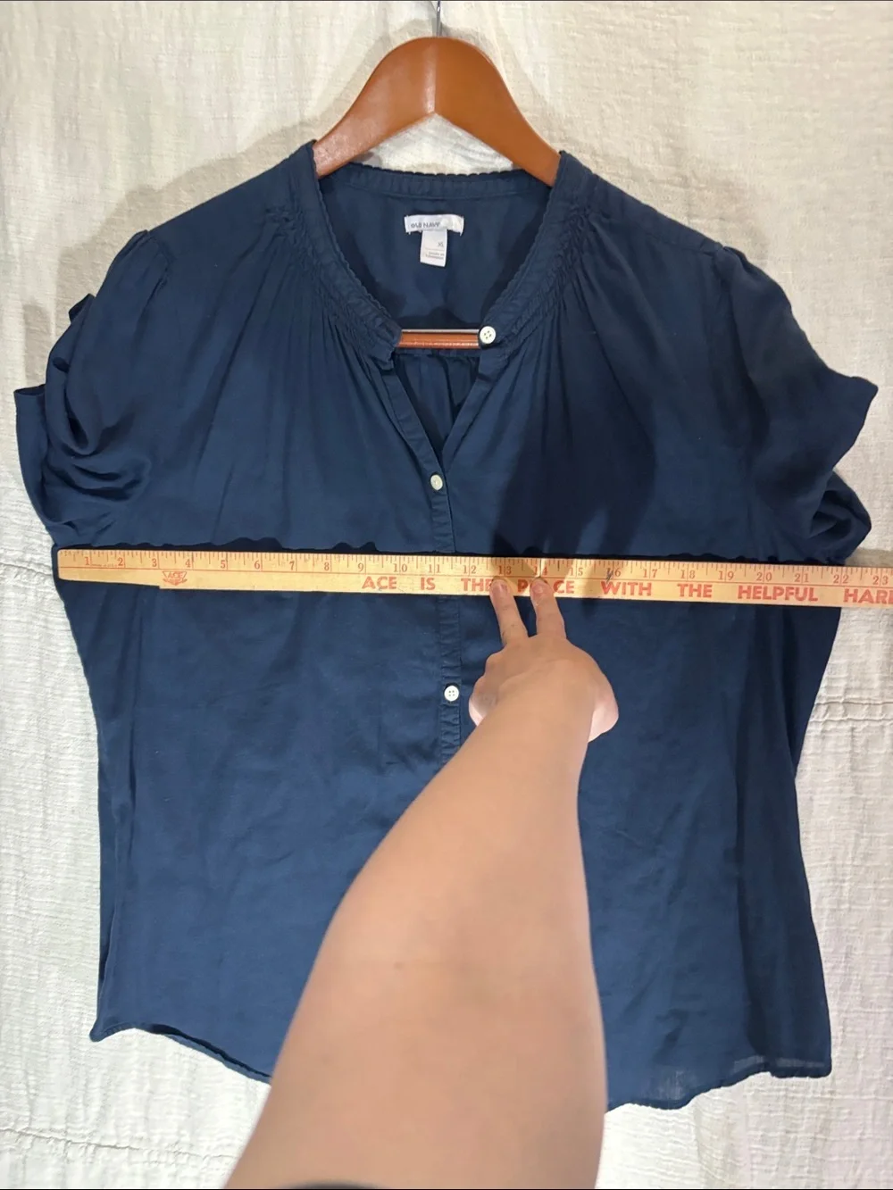 Old Navy Navy Short-Sleeve Button-Down Blouse 100% Cotton